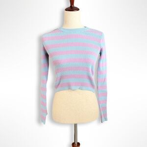 Arizona Jeans, Blue & Purple Stretchy, Ribbed Love Sleeve Cropped Sweater, S